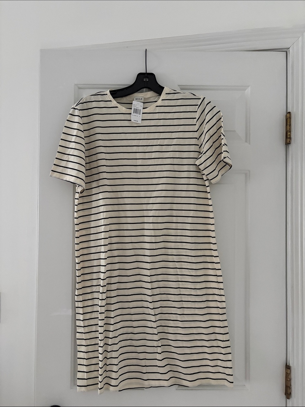 KULE Cream and Black Striped Short Sleeve Dress size M NWT